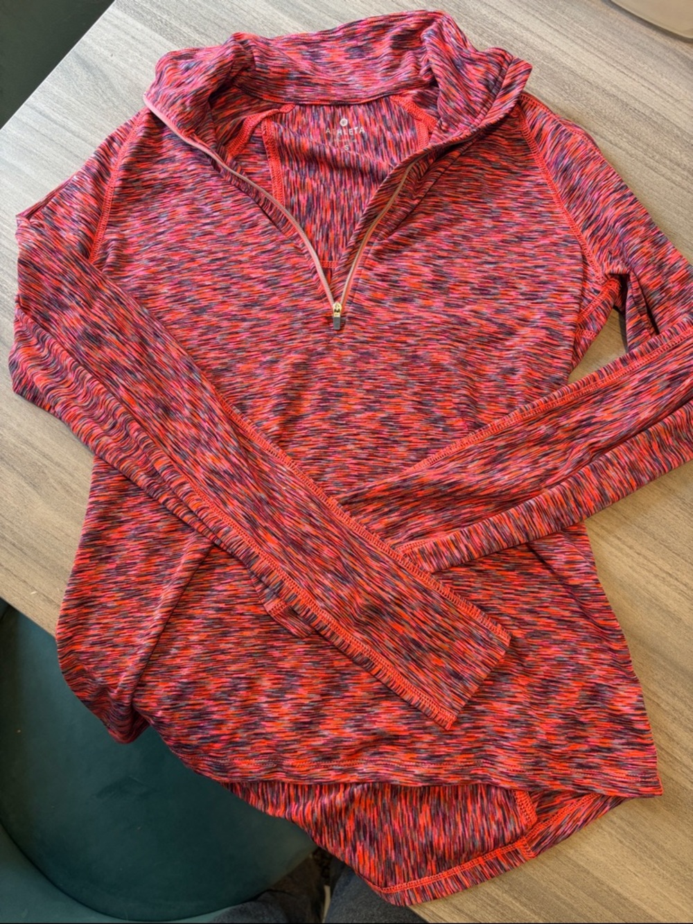 Athleta Red and Pink Space-Dye Half-Zip Pullover